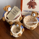 Axyaa Cute Bear Mini Woven Display Basket: Multi-purpose Desktop Organizer and Home Decor