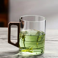 Axyaa Glass Cup with Walnut Handle, Large Capacity, Heat-resistant for Office and Home