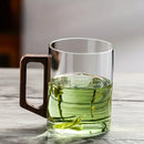 Axyaa Glass Cup with Walnut Handle, Large Capacity, Heat-resistant for Office and Home