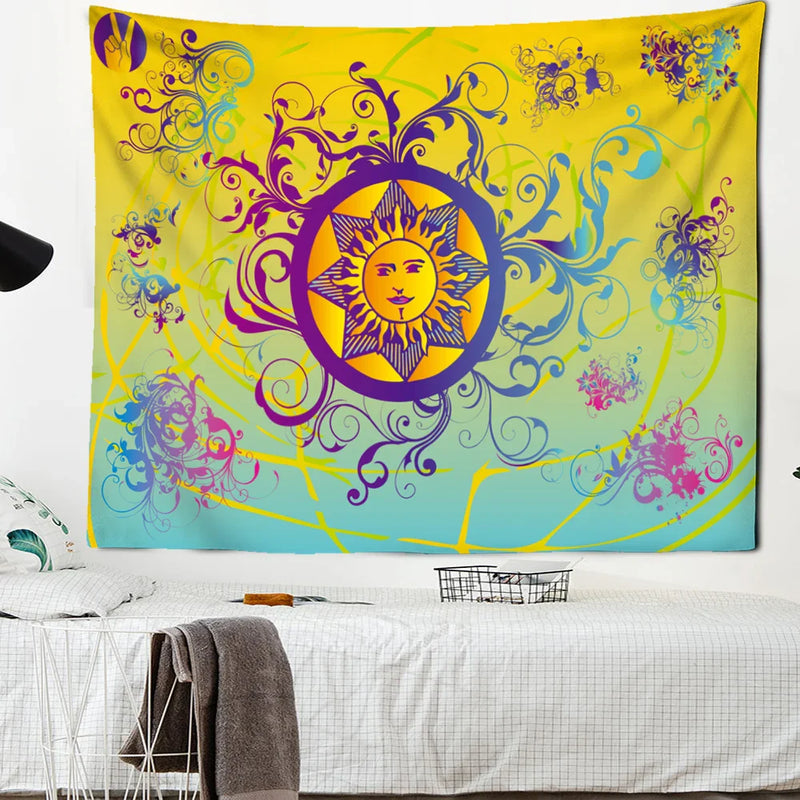 Sun Face Mandala Tapestry Wall Hanging Boho Decor - Axyaa