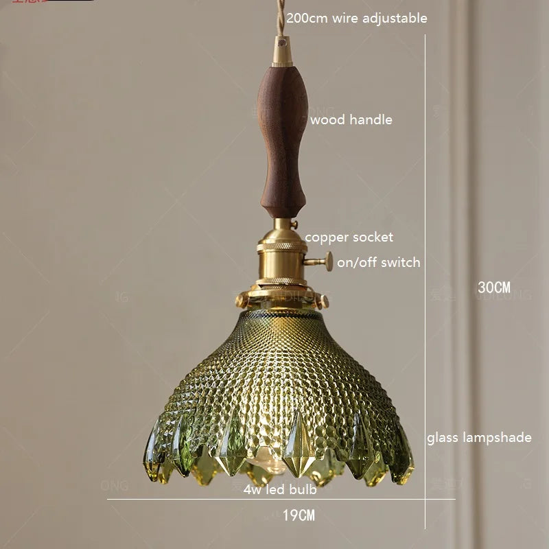Axyaa White Green Glass LED Pendant Light with Copper Socket