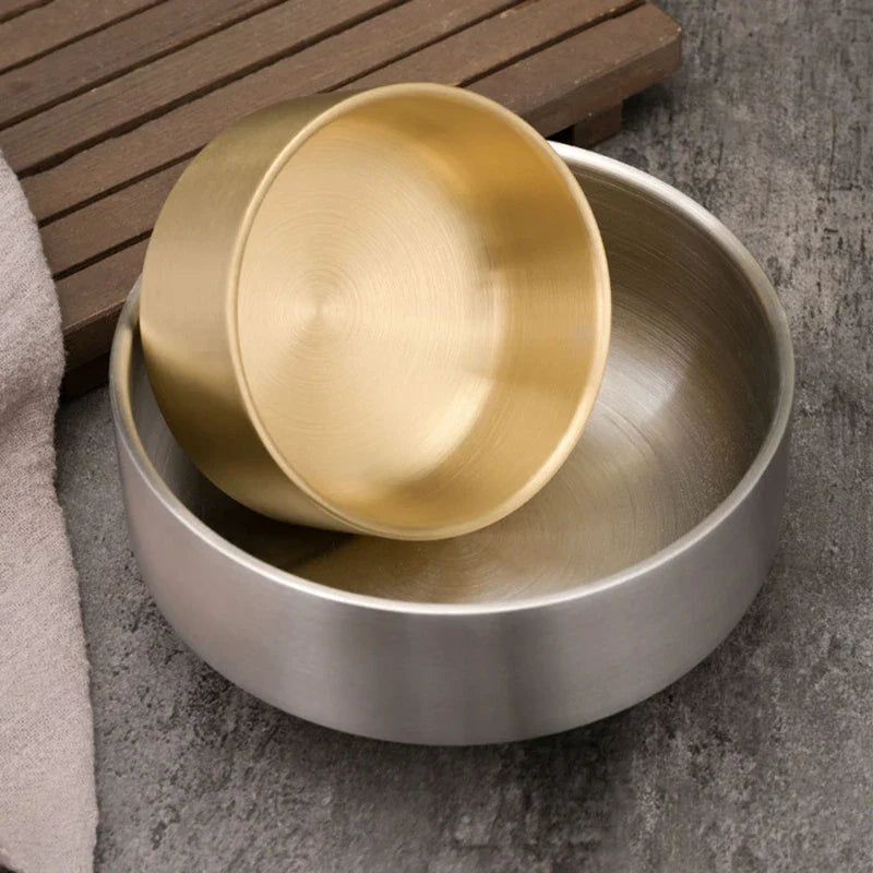Axyaa Stainless Steel Ramen Bowl Double Layer Fruit Salad Soup Bowls Gold Silver
