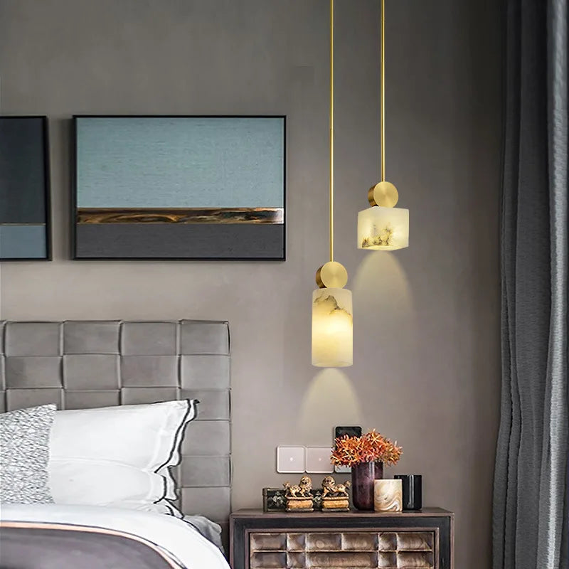 Axyaa Nordic Marble Copper LED Pendant Lights for Dining and Bedroom