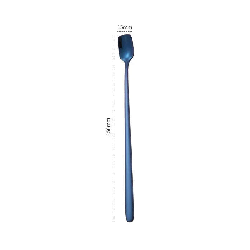 Axyaa Stainless Steel Square Coffee Spoons - Long Handle Dessert Spoons for Kitchen