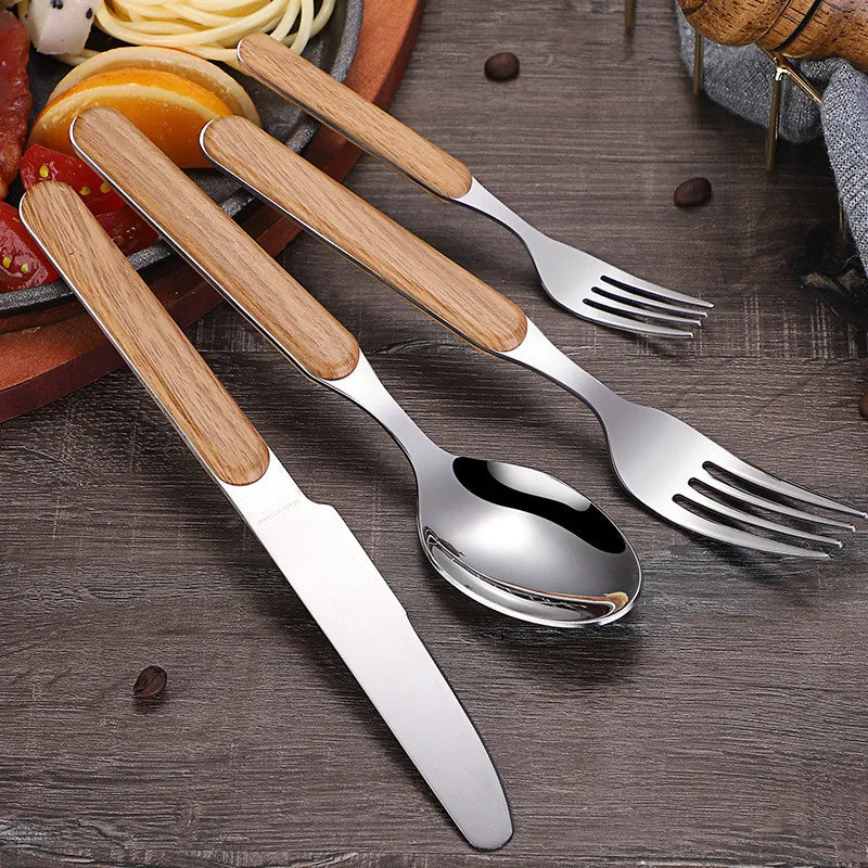 Axyaa Stainless Steel Cutlery Set with Wooden Handle - Western Dinnerware Gift