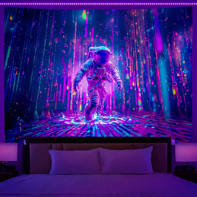 Axyaa Astronaut Tapestry Wall Hanging Fantasy Art Glow Under UV
