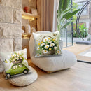 Axyaa Green Daisy Pillowcase Set with Pastoral Fresh Style, Wicker Basket & Butterfly