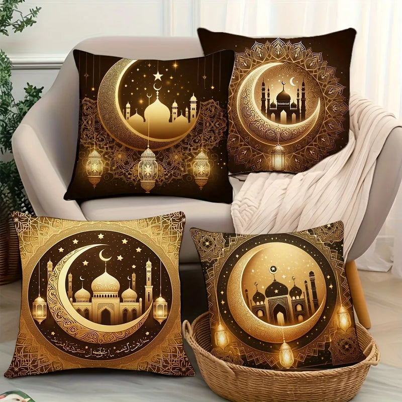 Axyaa Golden Crescent Castle Mandala Pillowcase - Elegant Ramadan Home Decor