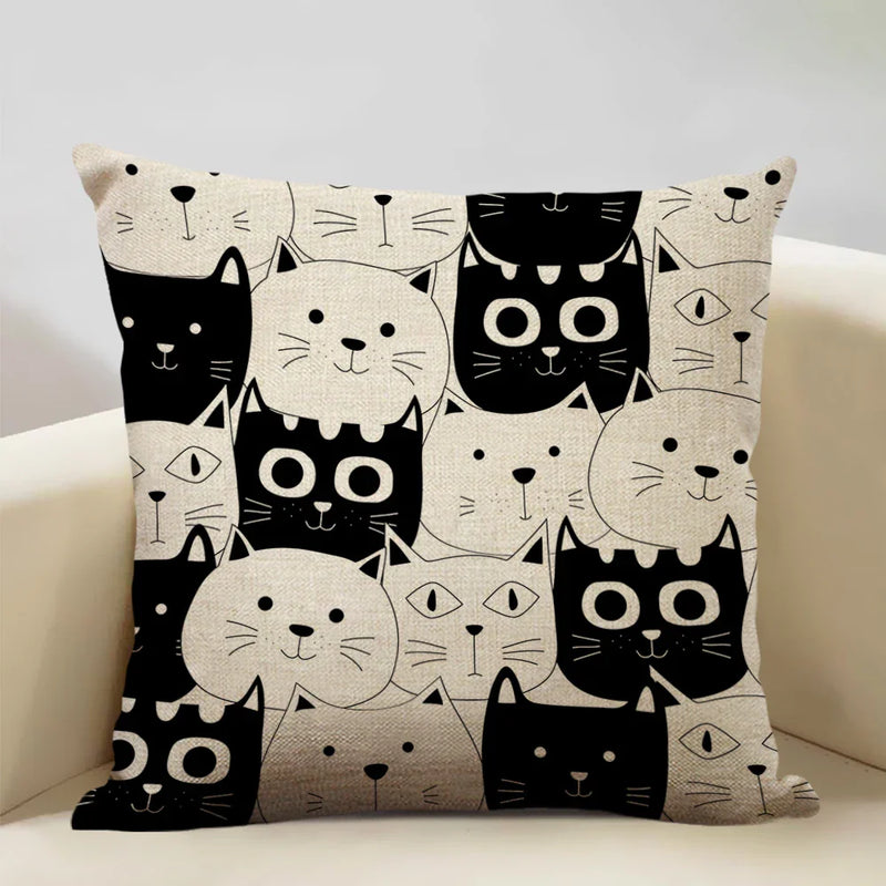 Axyaa Cat Pillow Case: 45x45cm Linen Decorative Cushion Cover for Home Decor