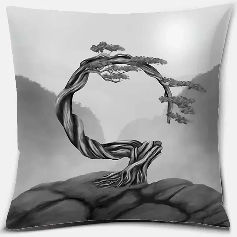 Axyaa Bonsai Zen Stone Pattern Pillowcase Square Decor Home Office Living Room