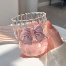 Axyaa Striped Glass Coffee Mug with Bow Decor - Delicate & Elegant Tea Cup