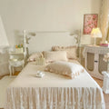 Axyaa Romantic Lace Bed Skirt, Washed Cotton Mattress Cover, Korean Style Bedroom Decor