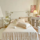 Axyaa Romantic Lace Bed Skirt, Washed Cotton Mattress Cover, Korean Style Bedroom Decor