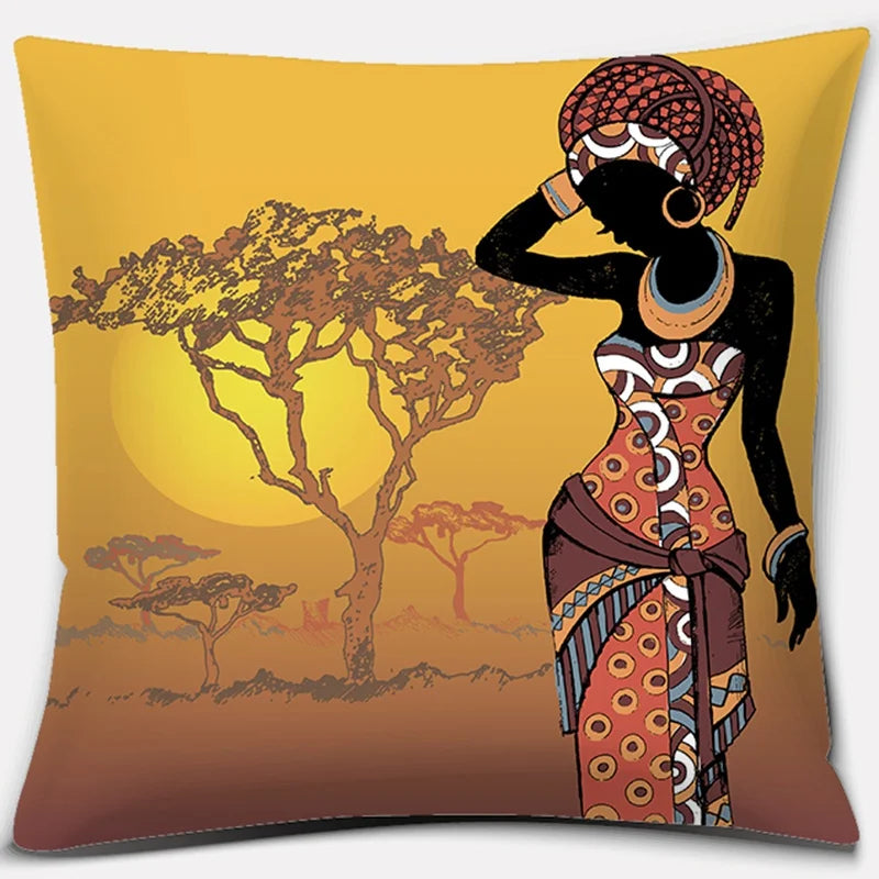 Ethnic African Women Pillowcase by Axyaa | Polyester Cushion Cover for Car & Sofa