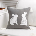 Axyaa Bunny Rabbit Floral Embroidery Pillow Cover, Soft Canvas Texture, Easter Home Decor