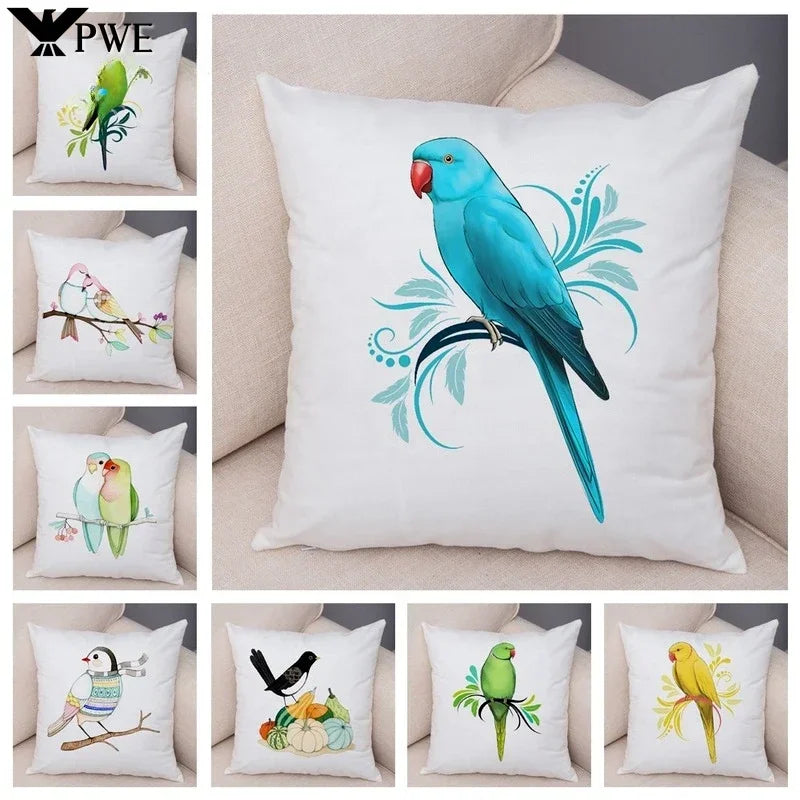 Axyaa Cartoon Parrot Pillowcase with Birds and Flowers 45x45cm