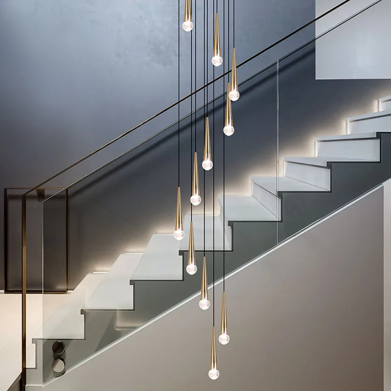Axyaa Luxury Crystal LED Staircase Chandelier - Creative Long Stair Lighting Fixtures