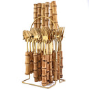 Axyaa 24-Piece Bamboo Handle Stainless Steel Flatware Set