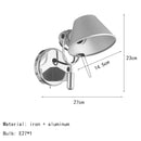 Axyaa Modern Silver Black Wall Lamp, Rotatable, E27 Bulb, Switch, Bedroom Study Sconce