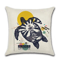 Axyaa Summer Beach Palm Tree Turtle Print Linen Throw Pillow Case