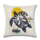 Axyaa Summer Beach Palm Tree Turtle Print Linen Throw Pillow Case