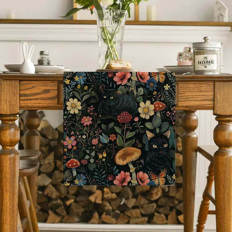Axyaa Black Cats Butterflies Table Runner for Farmhouse Dining and Wedding Party