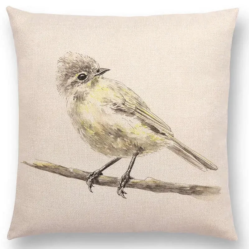 Birds Painting Cushion Cover - Axyaa Collection: Robin, Titmouse, Toucan, Sparrow, Firecrest, Cardinal, Bullfinch