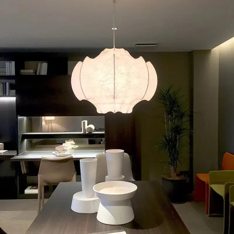 Axyaa Silk Ceiling Lamp: Japanese Wabi Sabi Chandelier for Loft Living Room & Bedroom