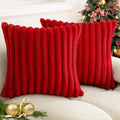 Axyaa Luxury Faux Fur Striped Pillow Covers White