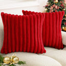 Axyaa Luxury Faux Fur Striped Pillow Covers White