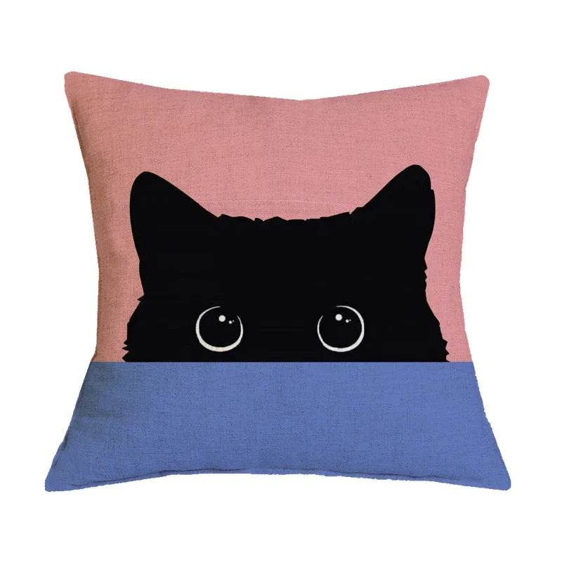Black Cat Printed Cushion Cover for Home Sofa Car Decor - Axyaa Brand
