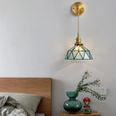 Axyaa Tiffany Glass LED Wall Lamp Pull Chain Switch Vintage Copper Wall Lights