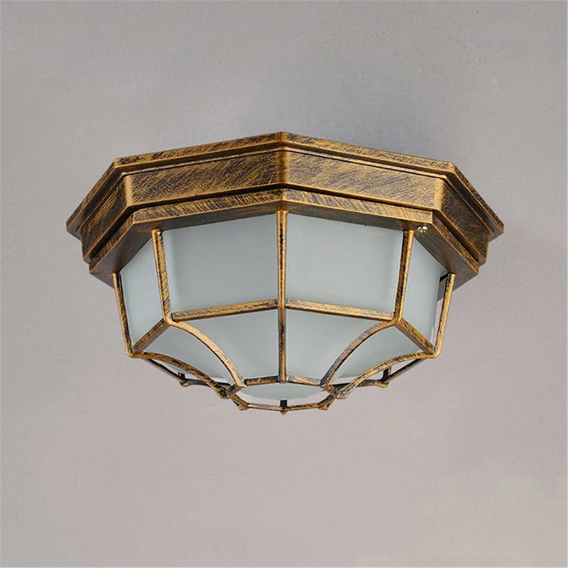 Axyaa Black Bronze Outdoor Ceiling Light E27 Flush Mount Lamp - Pathway Balcony Lighting