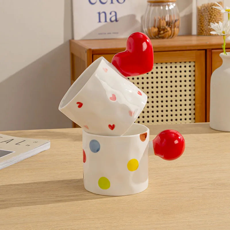 Axya Heart-Shaped Ceramic Coffee Mug – Cute Cartoon Design for Girls & Birthday Gift