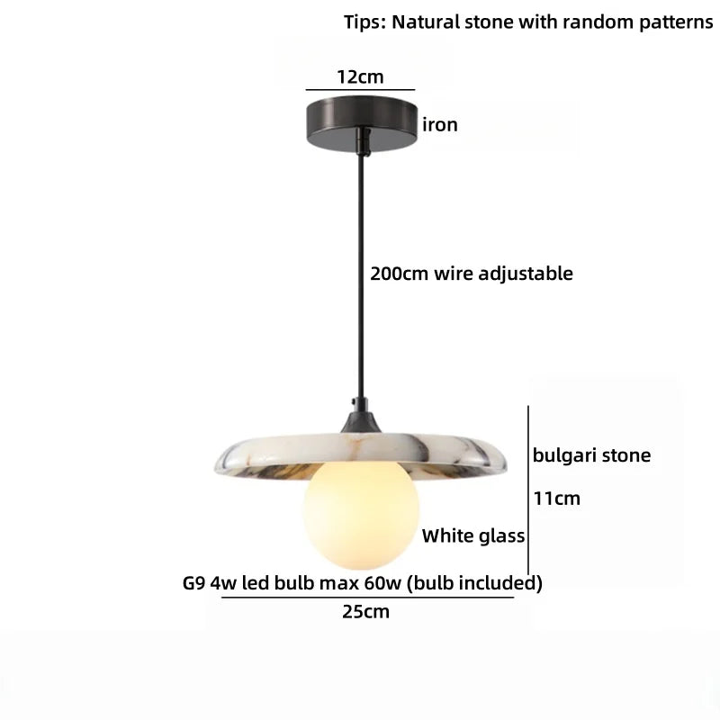 Axyaa White Glass LED Pendant Lights, Bulgari Stone Hanging Pendant Lamp