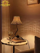 Axyaa Retro Rattan Weave Table Lamp LED E27 Decorative Desk Light for Living Room or Bedroom