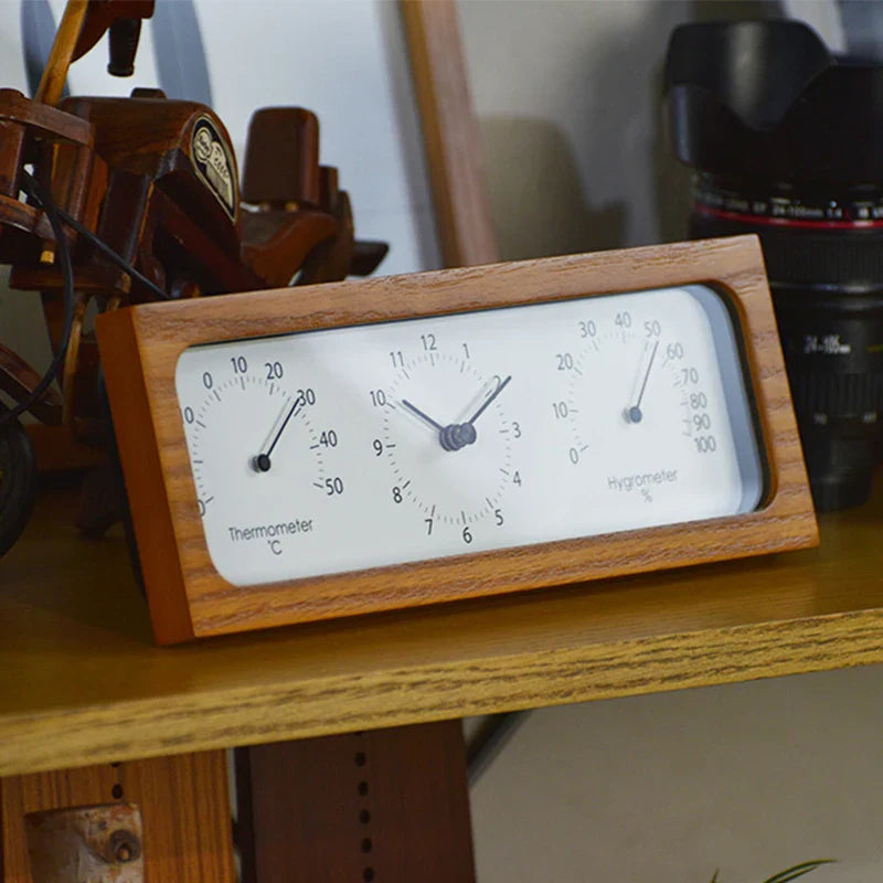 Axya Wooden Desktop Clock with Temperature & Humidity Meter