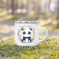 Axyaa Flower Panda Enamel Water Cup with Handle - Kid's Creative Drink Mug