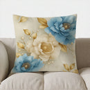 Axyaa Elegant Blue & White Flowers Gold Accent Cushion Cover