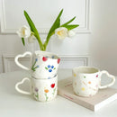 Axyaa Floral Hearts Ceramic Coffee Mug - 350ml Irregular Hand-Painted Tea Cup