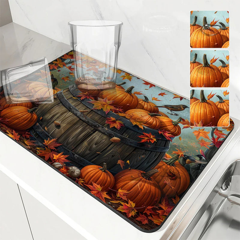 Axyaa Maple Leaf Absorbent Draining Mat - Quick Dry Kitchen & Bathroom Drain Pad