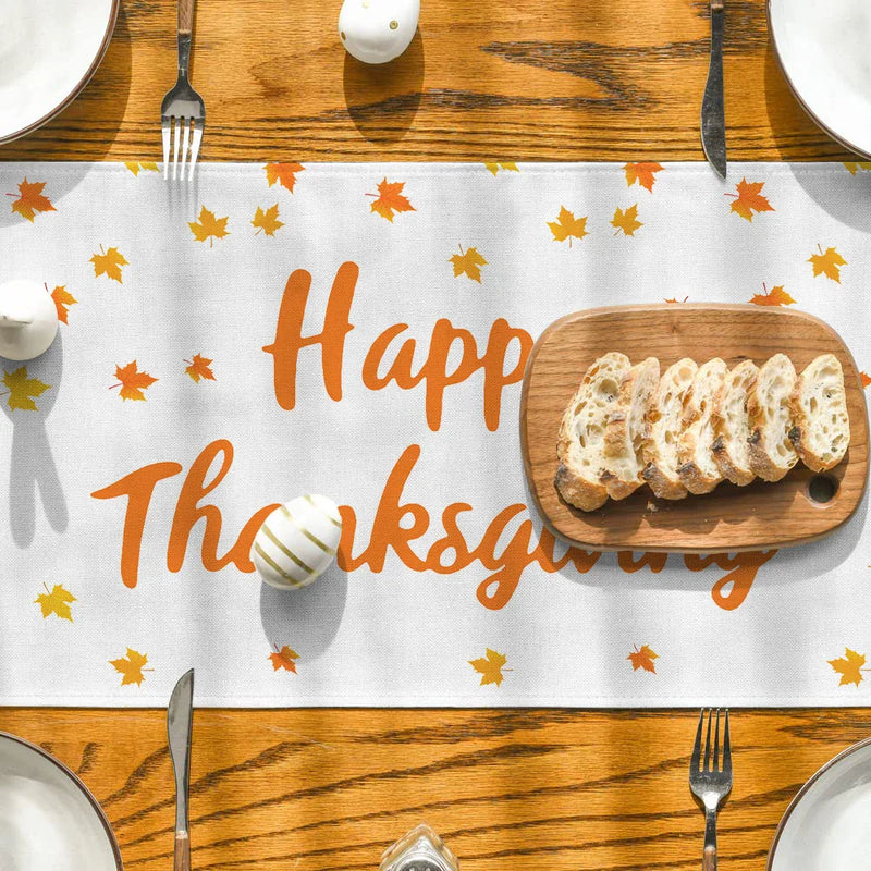 Axyaa Thanksgiving Table Runner Pumpkin Maple Leaf Decor for Dining Coffee Table