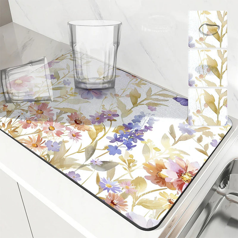 Axyaa Butterflies Draining Mat: Quick Dry Kitchen & Bathroom Drain Pad