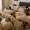 Axyaa Leopard Print Thickened Fleece Jacquard 4-Piece Bed Set