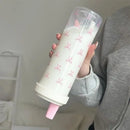 Axyaa Bow Water Bottle: 850ml Kawaii Plastic Tumbler with Straw for Juice, Coffee, Tea
