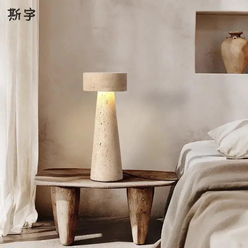 Axyaa Stone Table Lamp: Japanese Wabi-Sabi Design for Bedroom, Living Room, Study.