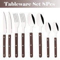 Axyaa Stainless Steel Wooden Handle Cutlery Set - 16Pcs Flatware Steak Knife Fork Spoon