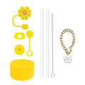 Axyaa Cup Set: 9 Straws, Brush, Flower Charm, 3 Stoppers, Cover Boot