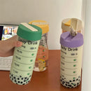 Axyaa 700ml Glass Water Bottle with Time Marker Straw Infuser for Coffee Tea Juice