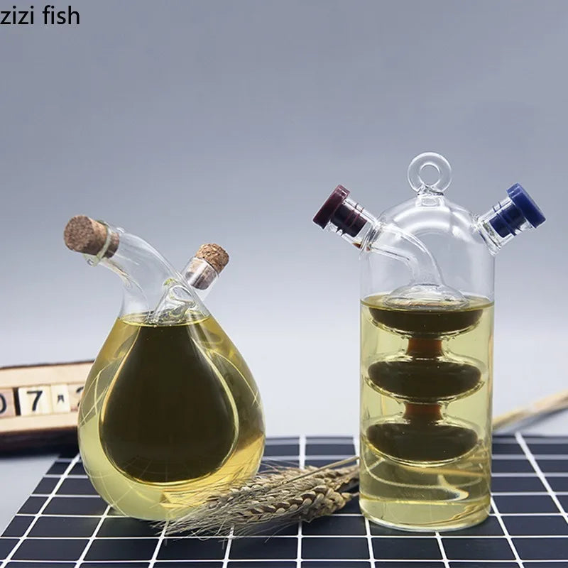 Axya Double Layer Glass Seasoning Bottles - 2-in-1 Oil & Vinegar Pot